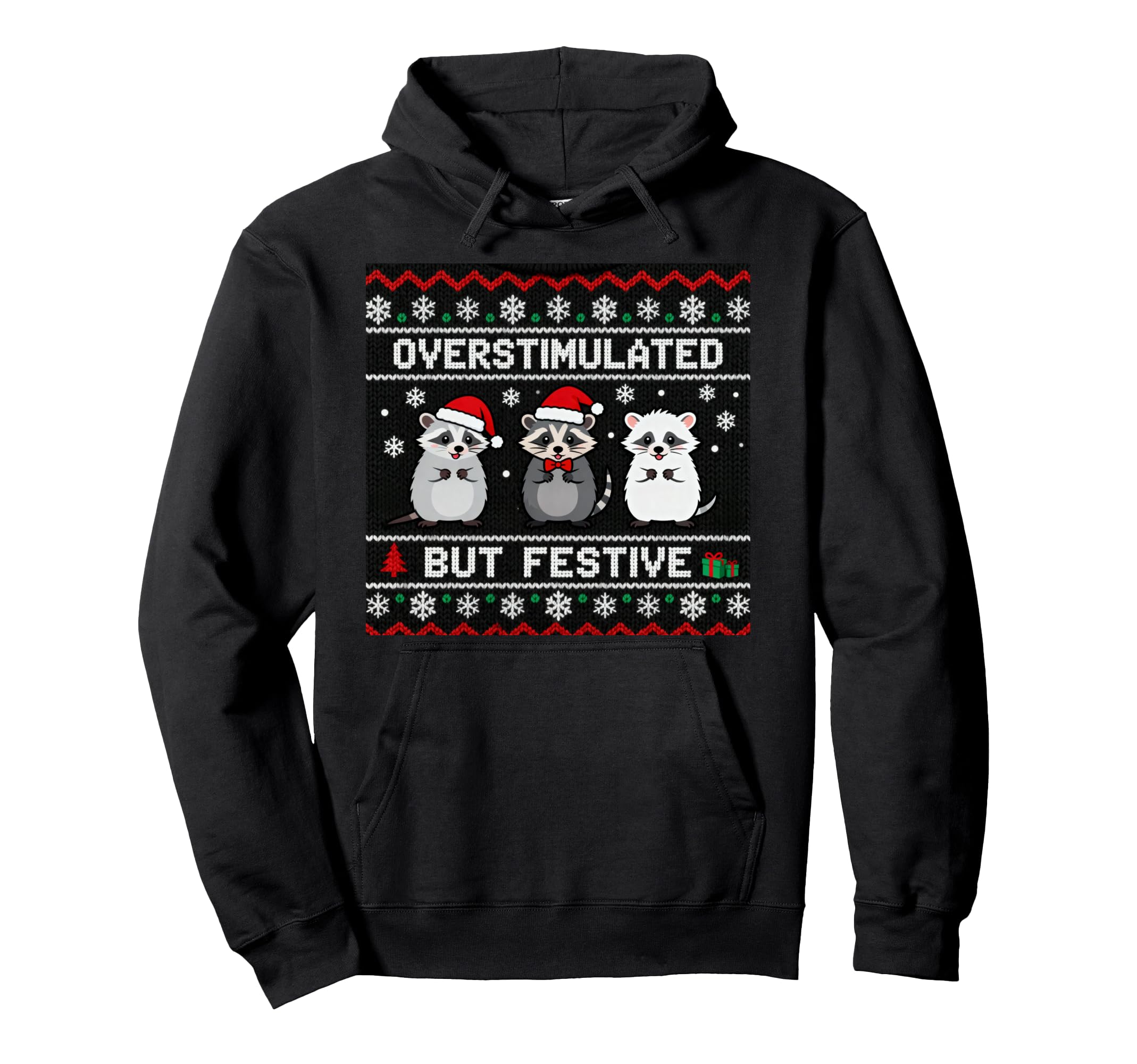 Overstimulated But Festive Possum Pajamas Hoodie - Custom Art Print Unisex - T-Shirt, Sweatshirt, Hoodie