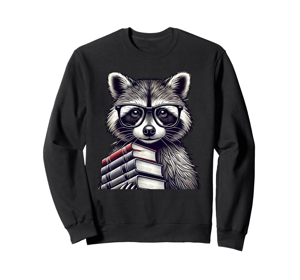Raccoon Glasses And Books Sweatshirt - Streetwear Style for Adults - T-Shirt, Sweatshirt, Hoodie