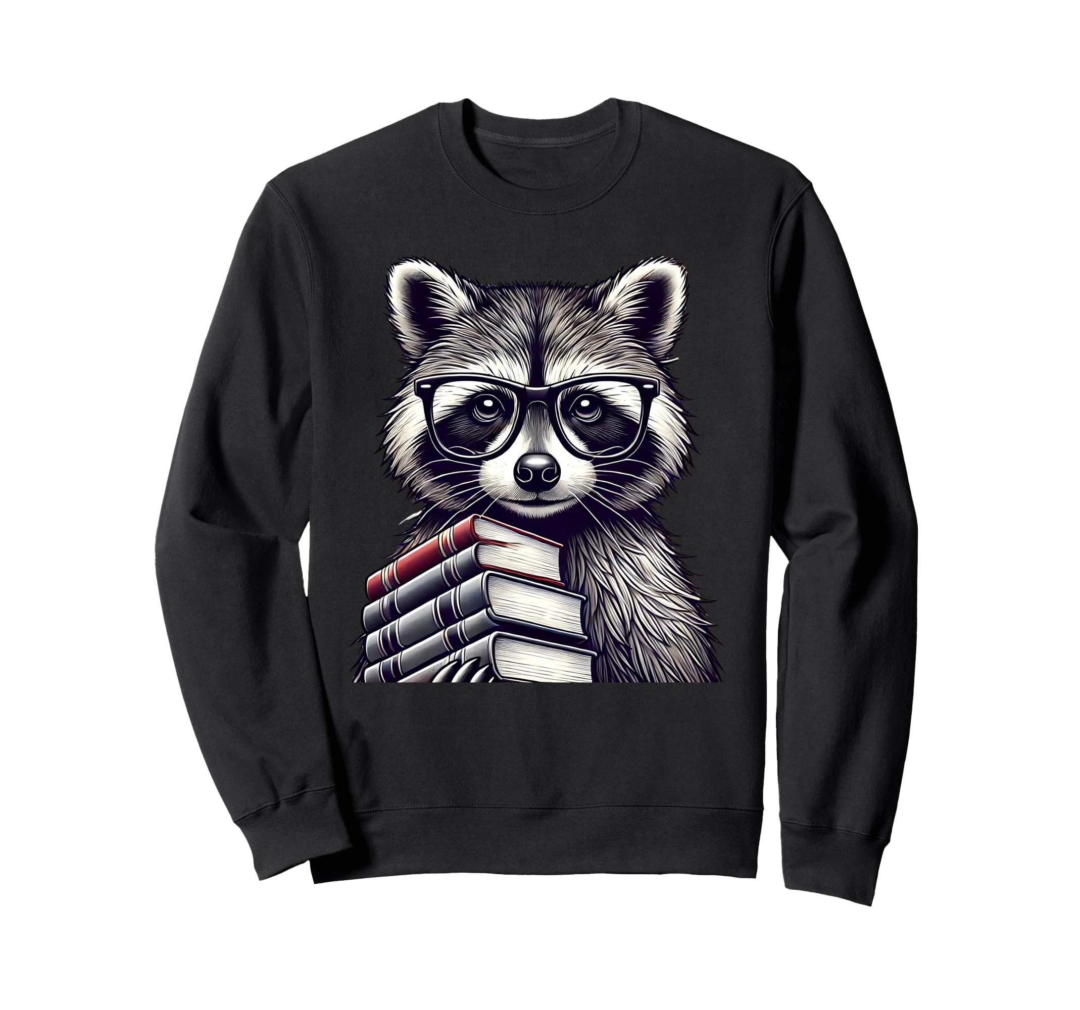 Raccoon Glasses And Books Sweatshirt - Streetwear Style for Adults - T-Shirt, Sweatshirt, Hoodie