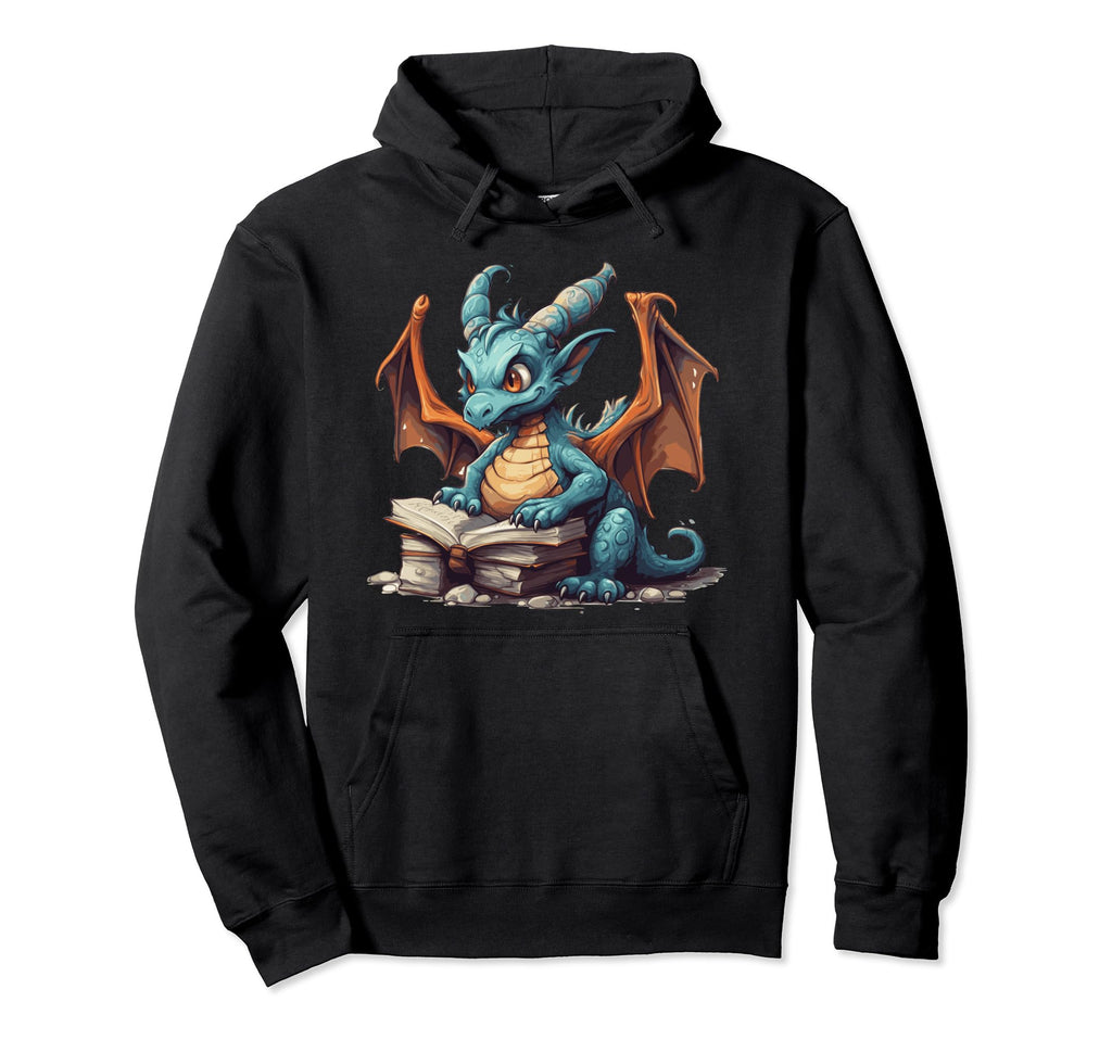 Dragon Reading Book Funny Hoodie - Aesthetic Graphic for Adults - T-Shirt, Sweatshirt, Hoodie