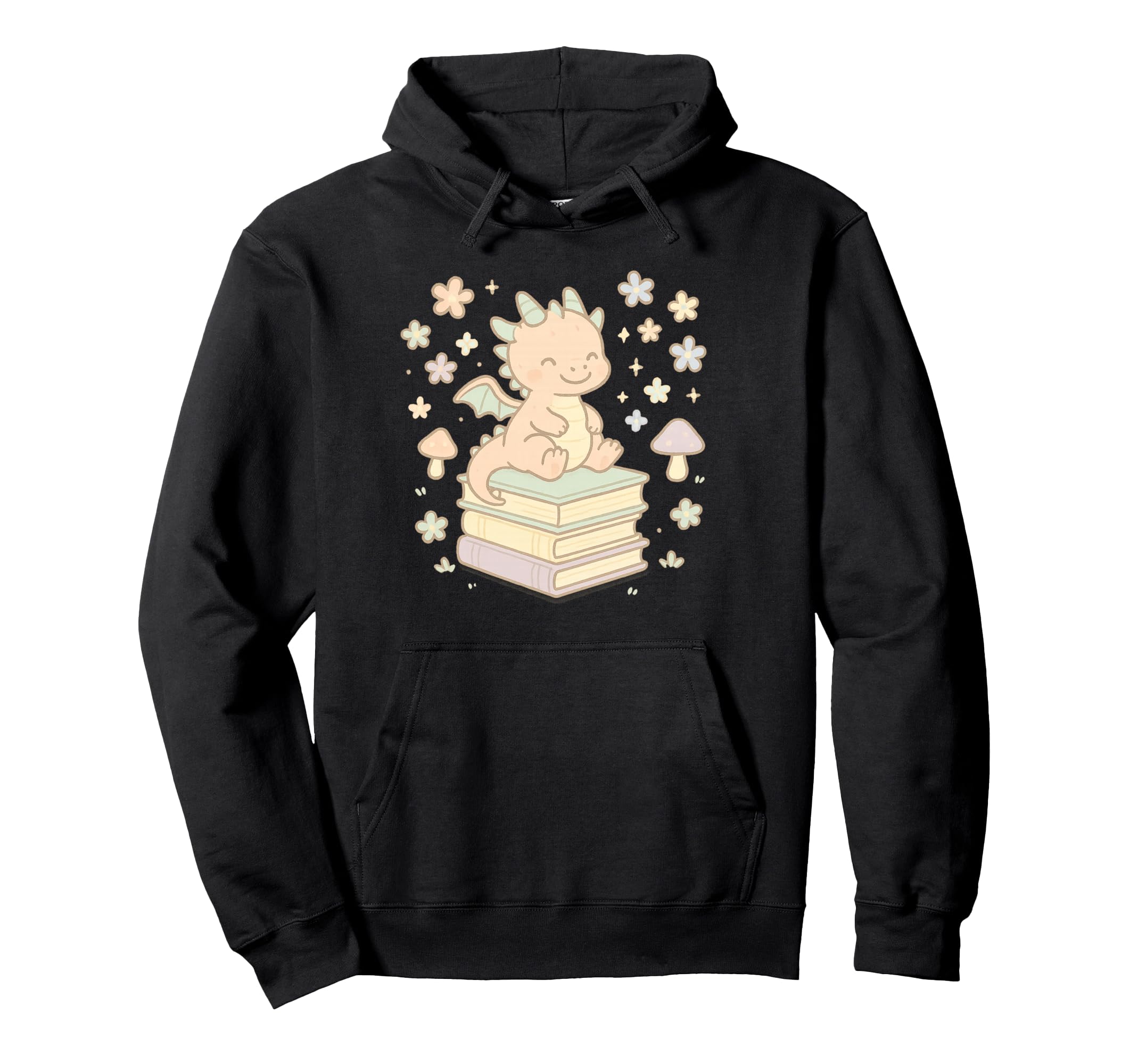 Dragon Mushrooms Sitting Books Fantasy Hoodie - Novelty Apparel Men Women - T-Shirt, Sweatshirt, Hoodie