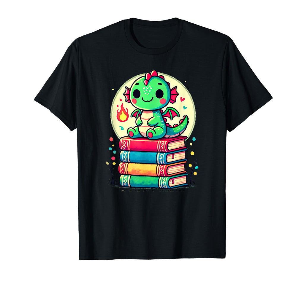 Kawaii Dragon Books Book Worm T-Shirt - Minimalist Print for Adults - T-Shirt, Sweatshirt, Hoodie