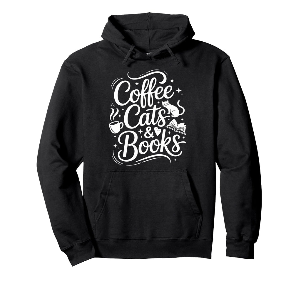 Coffee Cats Books Funny Reading Book Hoodie - Aesthetic Graphic for Adults - T-Shirt, Sweatshirt, Hoodie