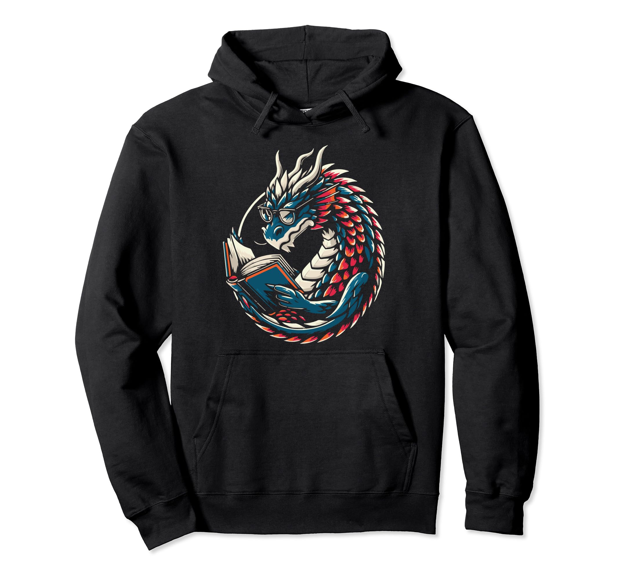 Dragon Reading Book Dragon Enthusiast Hoodie - Aesthetic Graphic Unisex - T-Shirt, Sweatshirt, Hoodie