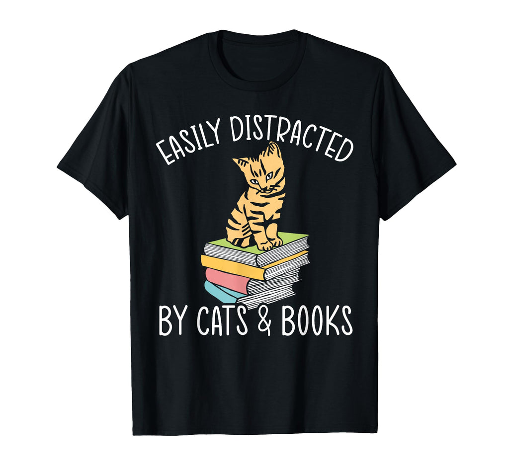 Easily Distracted Cats And Books T-Shirt - Aesthetic Graphic Unisex - T-Shirt, Sweatshirt, Hoodie