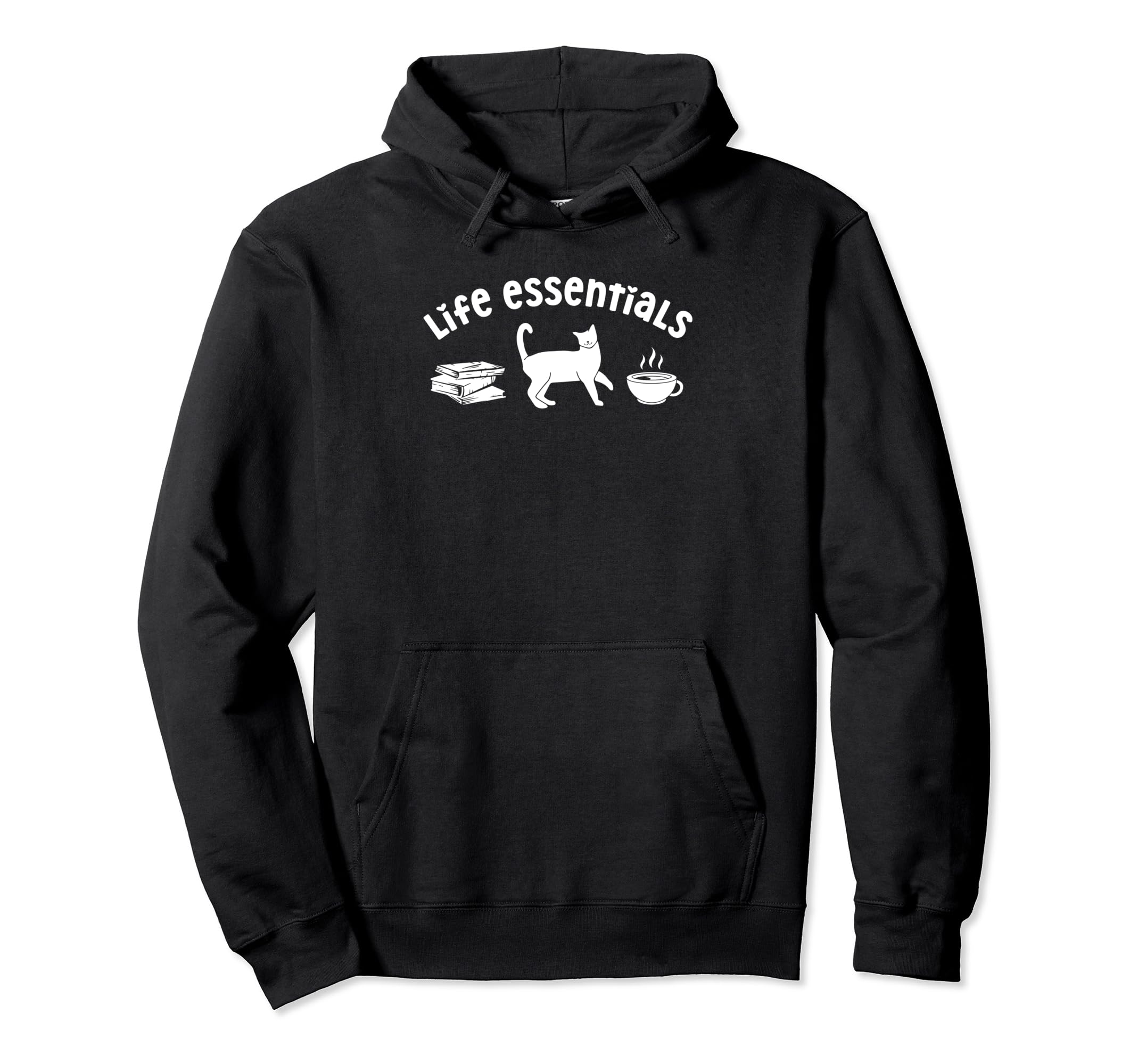 Life Essentials Funny Books Cats Coffee Hoodie - Novelty Apparel Men Women - T-Shirt, Sweatshirt, Hoodie
