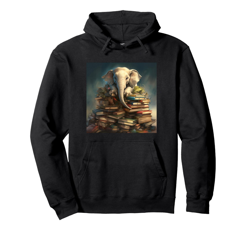 Book Nerd Elephant Reading Book Lover Hoodie - Trendy Graphic Men Women - T-Shirt, Sweatshirt, Hoodie