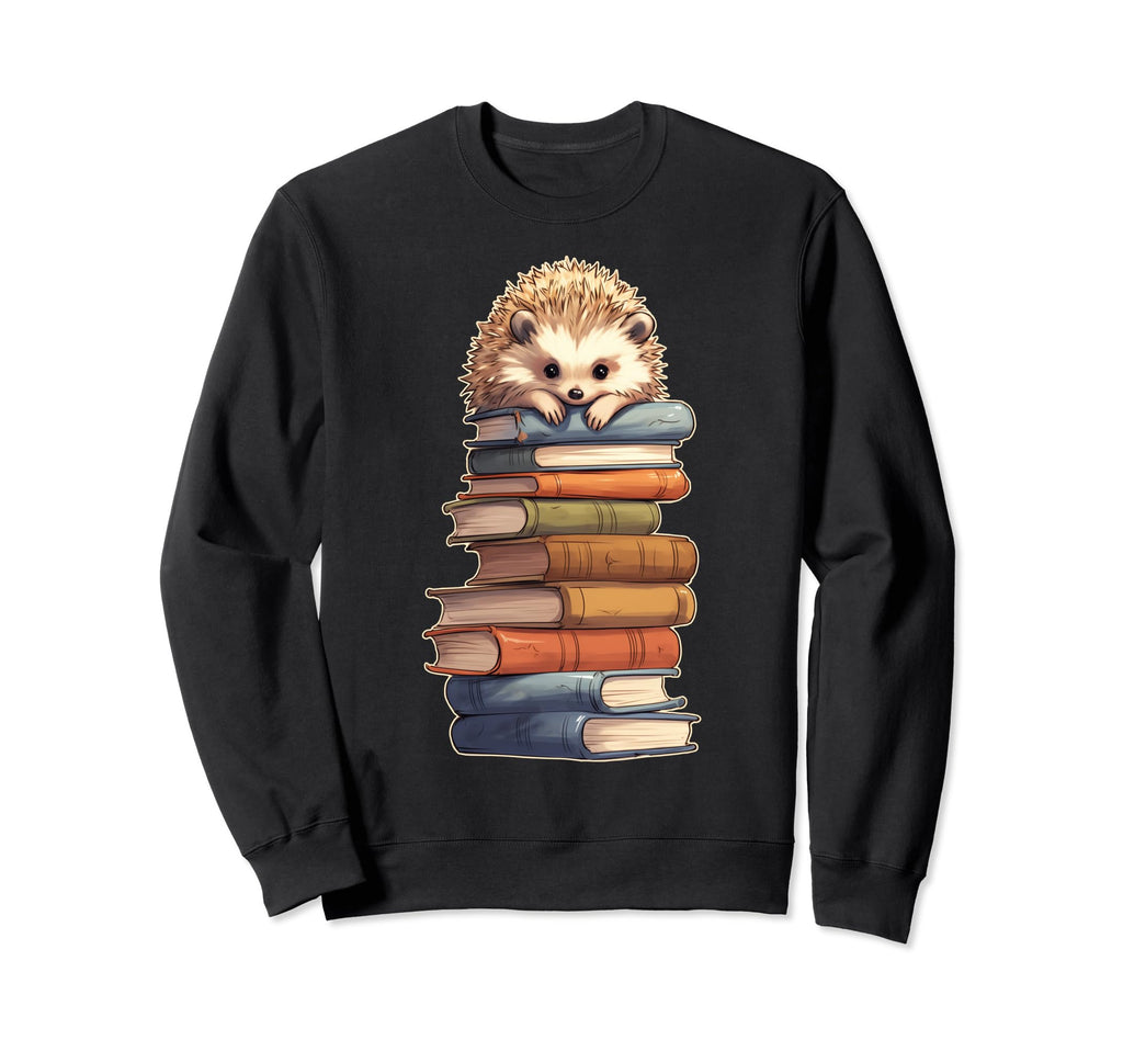 Hedgehog Books Stack Books Reading Sweatshirt - Novelty Apparel Men Women - T-Shirt, Sweatshirt, Hoodie