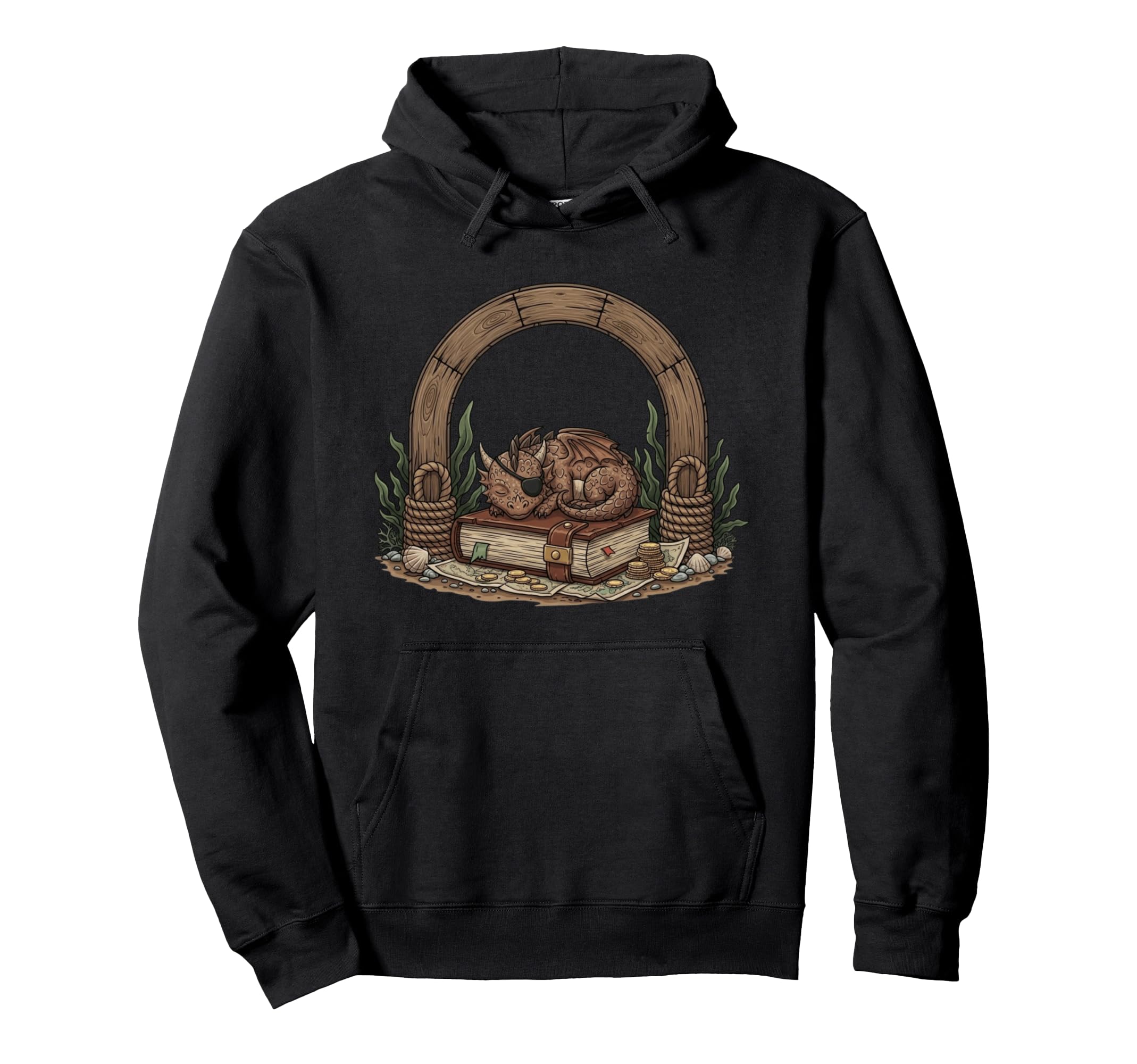 Pirate Dragon Napping Book Treasure Hoodie - Fun Novelty Design for Adults - T-Shirt, Sweatshirt, Hoodie