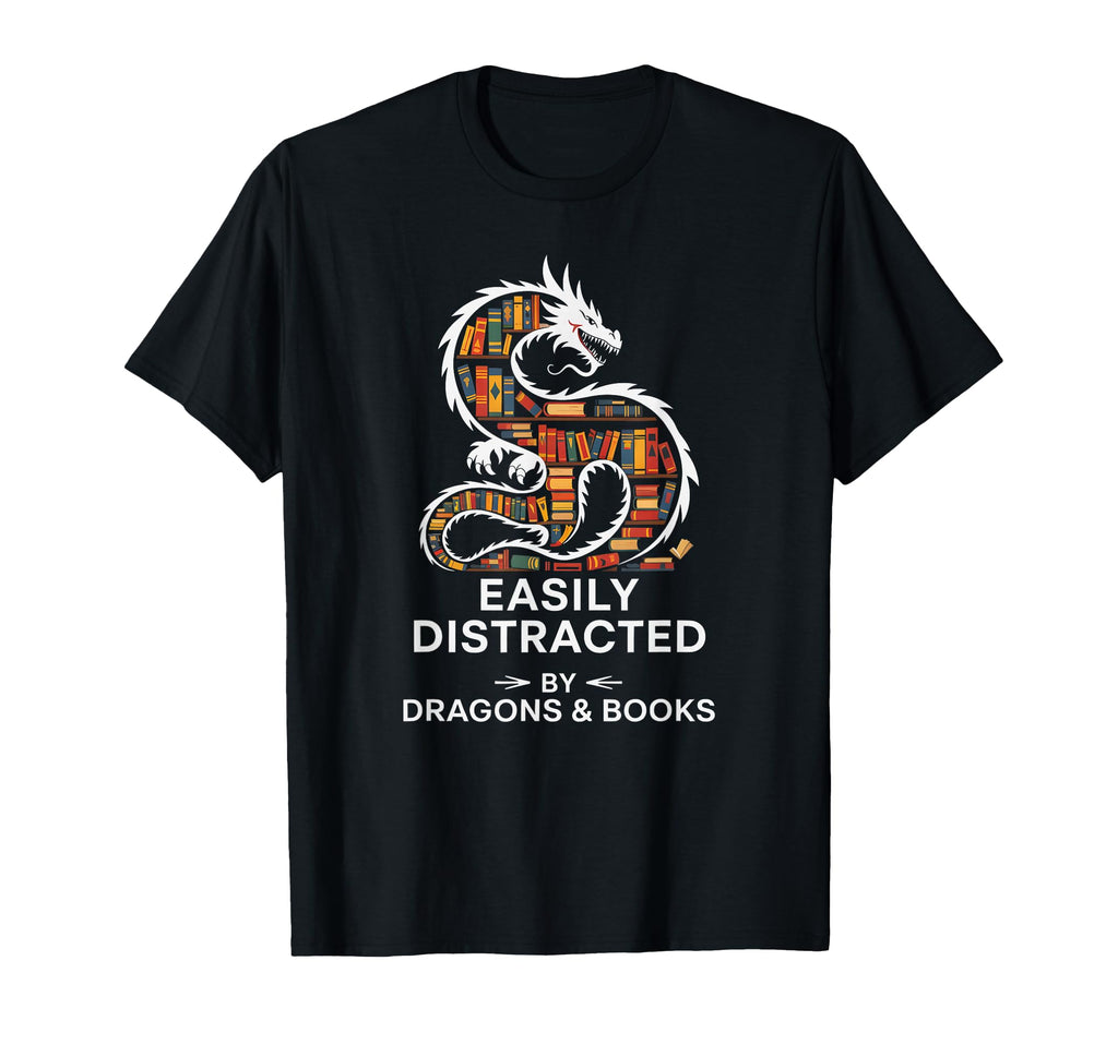 Easily Distracted Books Dragons Bookworm T-Shirt - Novelty Apparel Unisex - T-Shirt, Sweatshirt, Hoodie