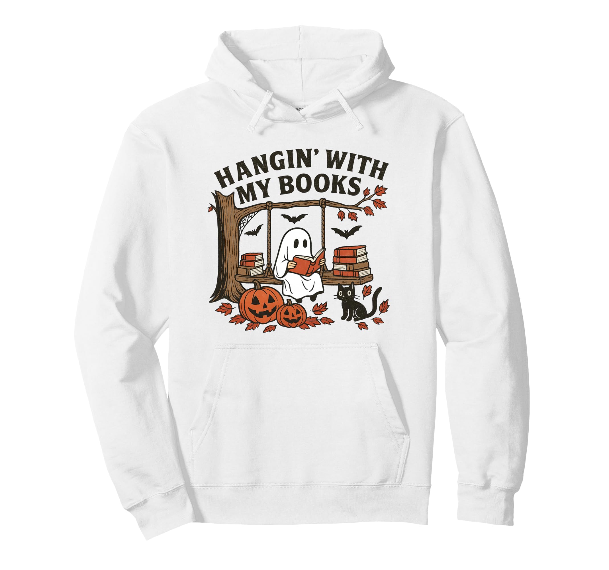 Halloween Ghost Hanging My Books Book Hoodie - Unique Graphic for Adults - T-Shirt, Sweatshirt, Hoodie