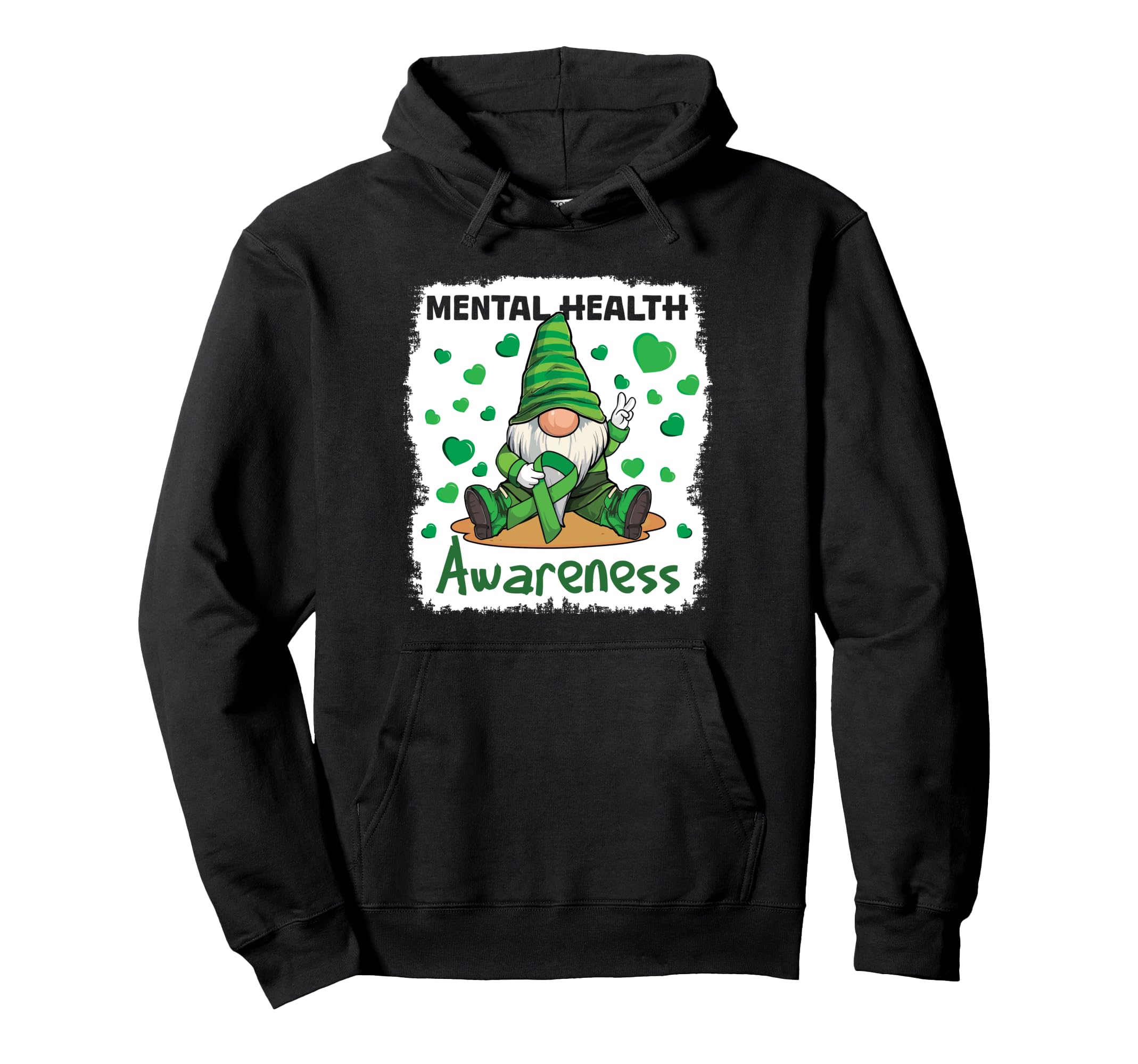 Gnome Green Ribbon Mental Health Hoodie - Trendy Graphic Men Women - T-Shirt, Sweatshirt, Hoodie