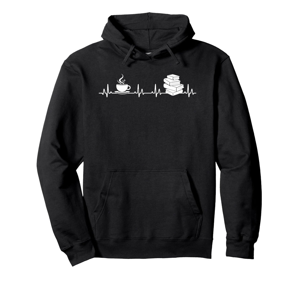 Book And Coffee Heartbeat Books Hoodie - Fun Novelty Design Men Women - T-Shirt, Sweatshirt, Hoodie