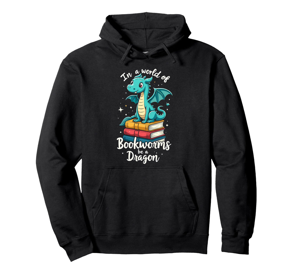 Adorable Dragon Book Lover Reading Hoodie - Aesthetic Graphic Men Women - T-Shirt, Sweatshirt, Hoodie