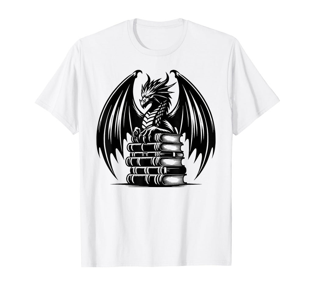 Gothic Dragon Stack Books Reading T-Shirt - Casual Everyday Wear Men Women - T-Shirt, Sweatshirt, Hoodie