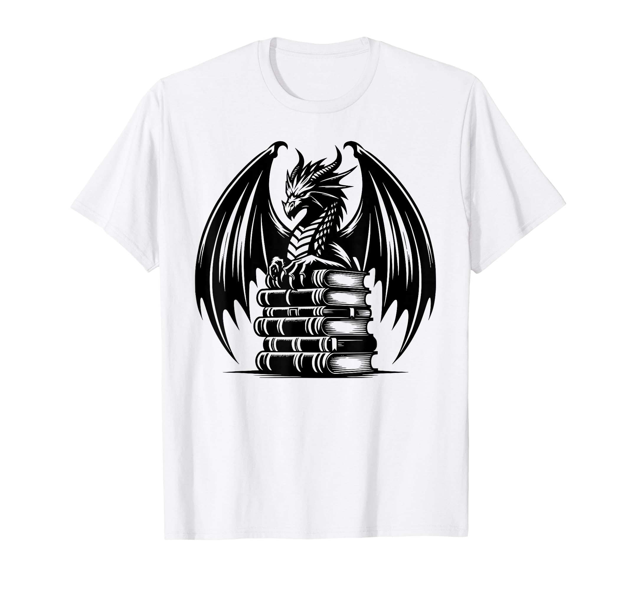 Gothic Dragon Stack Books Reading T-Shirt - Casual Everyday Wear Men Women - T-Shirt, Sweatshirt, Hoodie