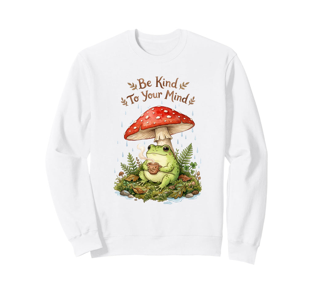 Be Kind To Your Mind Frog Mushroom Sweatshirt - Graphic Print Men Women - T-Shirt, Sweatshirt, Hoodie