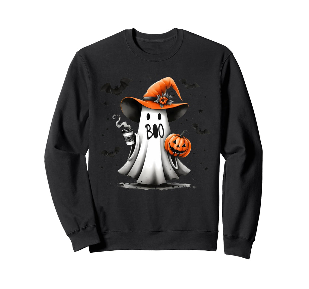Boo Sheet Ghost Drinking Coffee Sweatshirt - Unique Graphic for Adults - T-Shirt, Sweatshirt, Hoodie