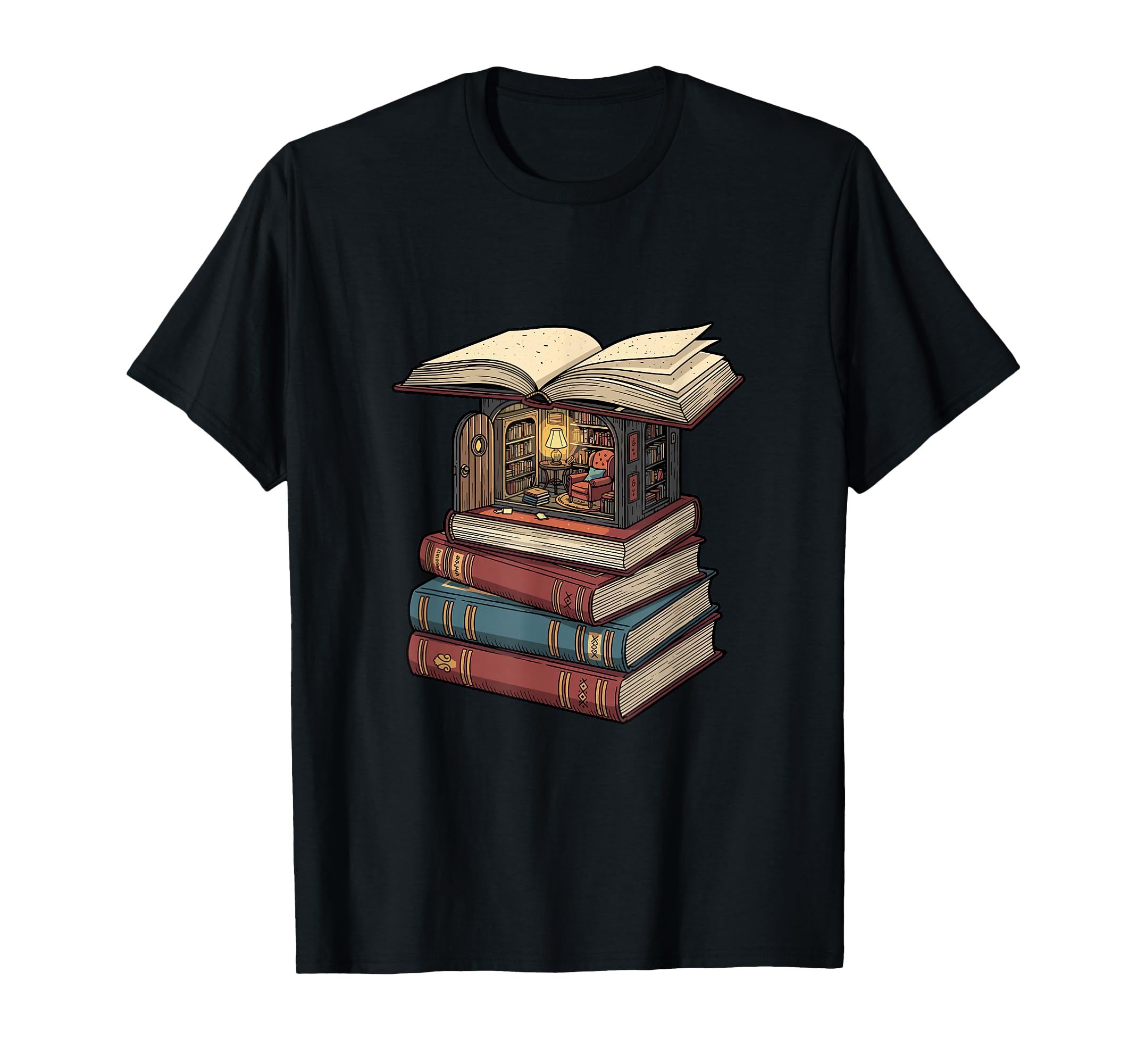Cozy Reading Nook Between Books Book T-Shirt - Custom Art Print Men Women - T-Shirt, Sweatshirt, Hoodie