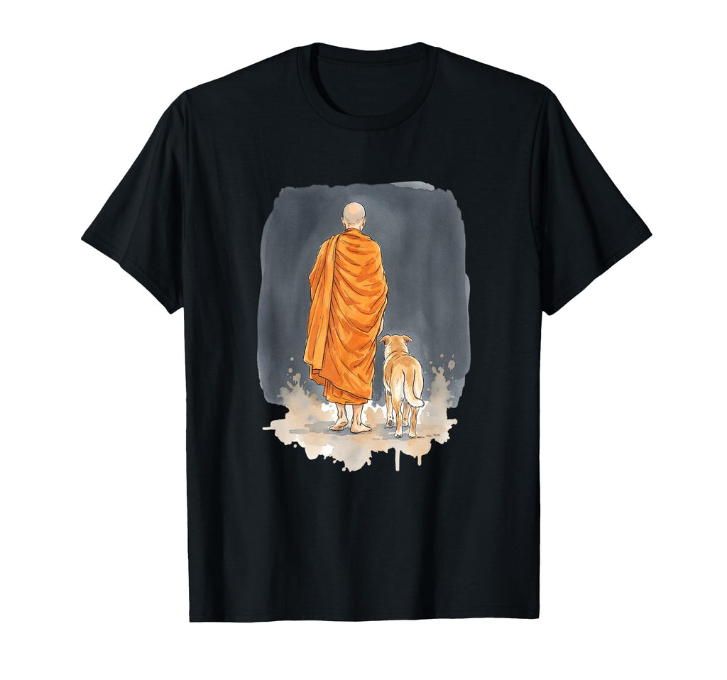 Mindful Monk Dog Walking T-Shirt - Casual Everyday Wear Men Women - T-Shirt, Sweatshirt, Hoodie
