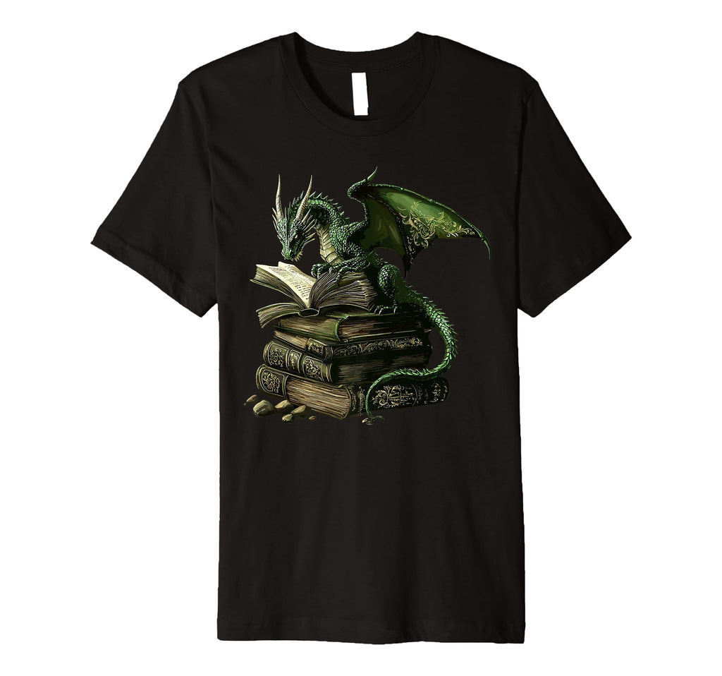 Dragon Reading Book Fantasy Reader T-Shirt - Novelty Apparel for Adults - T-Shirt, Sweatshirt, Hoodie