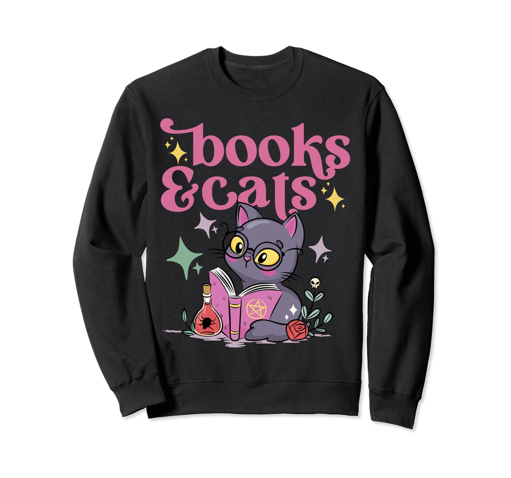 Books And Cats Cat Lover Book Lover Sweatshirt - Minimalist Print Unisex - T-Shirt, Sweatshirt, Hoodie