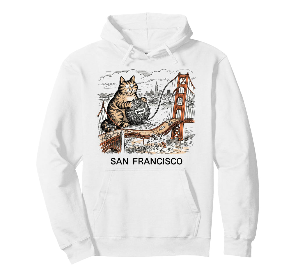 San Francisco Cat Golden Gates Bridge Hoodie - Novelty Apparel Men Women - T-Shirt, Sweatshirt, Hoodie