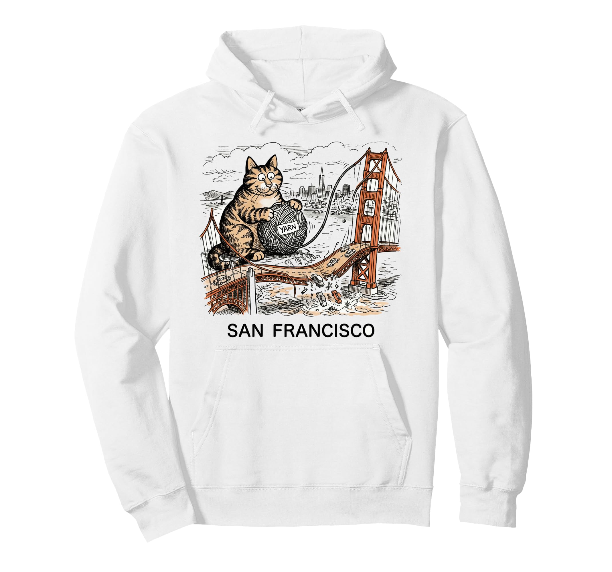 San Francisco Cat Golden Gates Bridge Hoodie - Novelty Apparel Men Women - T-Shirt, Sweatshirt, Hoodie