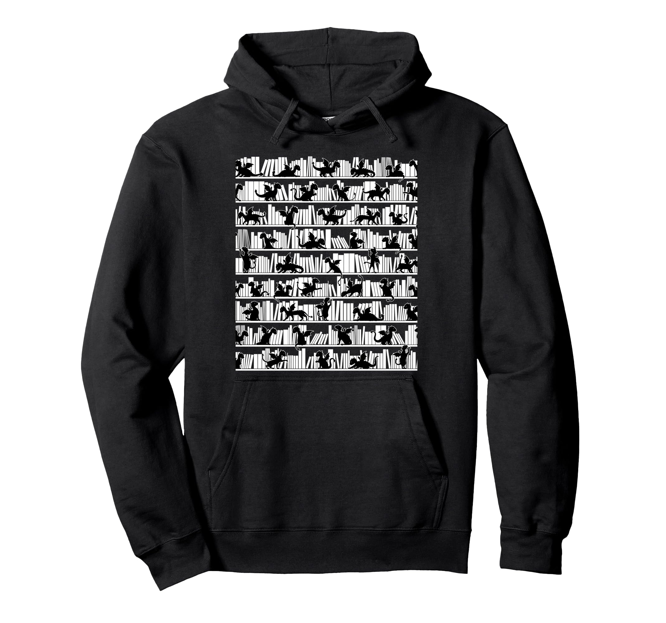 Book Dragon Library Bookcase Pattern Hoodie - Graphic Print Men Women - T-Shirt, Sweatshirt, Hoodie