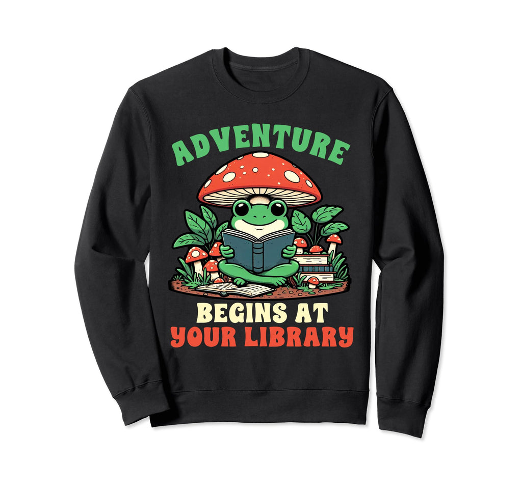 Book Lover Frog Reading Adventure Sweatshirt - Minimalist Print Men Women - T-Shirt, Sweatshirt, Hoodie