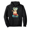 Nerd Cat Book Reader Glasses Geek Books Hoodie - Unique Graphic Men Women - T-Shirt, Sweatshirt, Hoodie