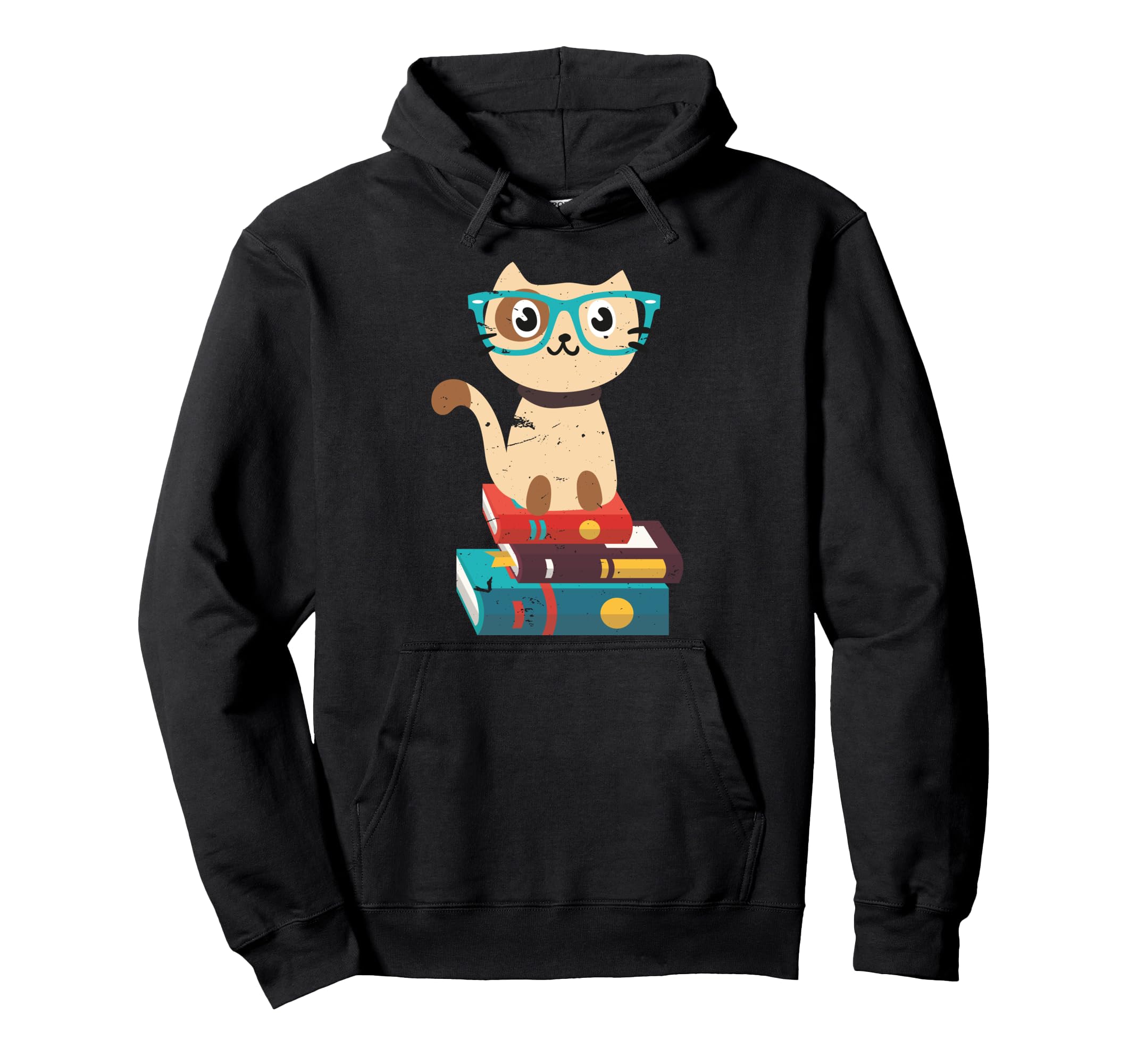 Nerd Cat Book Reader Glasses Geek Books Hoodie - Unique Graphic Men Women - T-Shirt, Sweatshirt, Hoodie