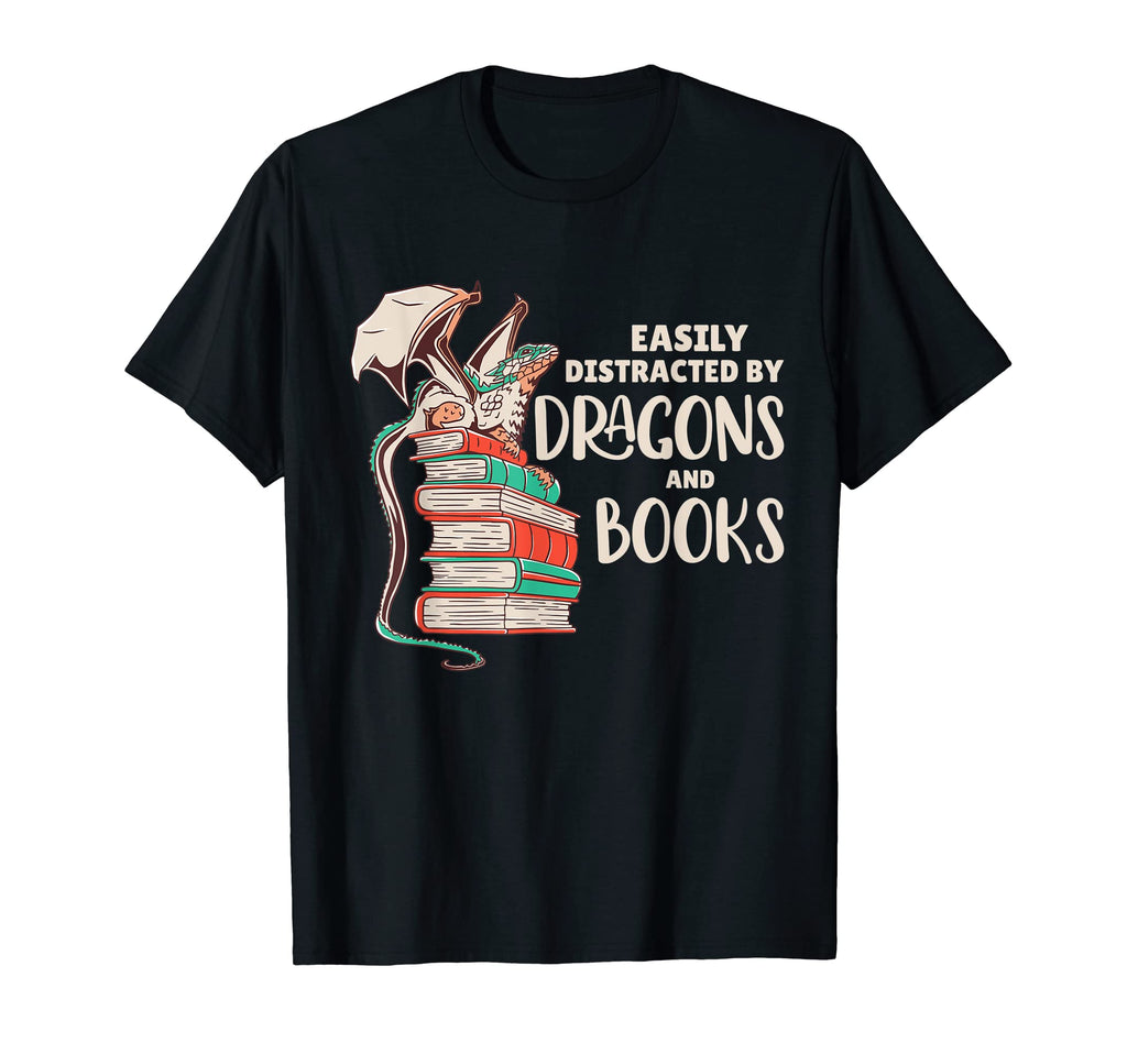 Easily Distracted Dragons And Books T-Shirt - Graphic Print Unisex - T-Shirt, Sweatshirt, Hoodie