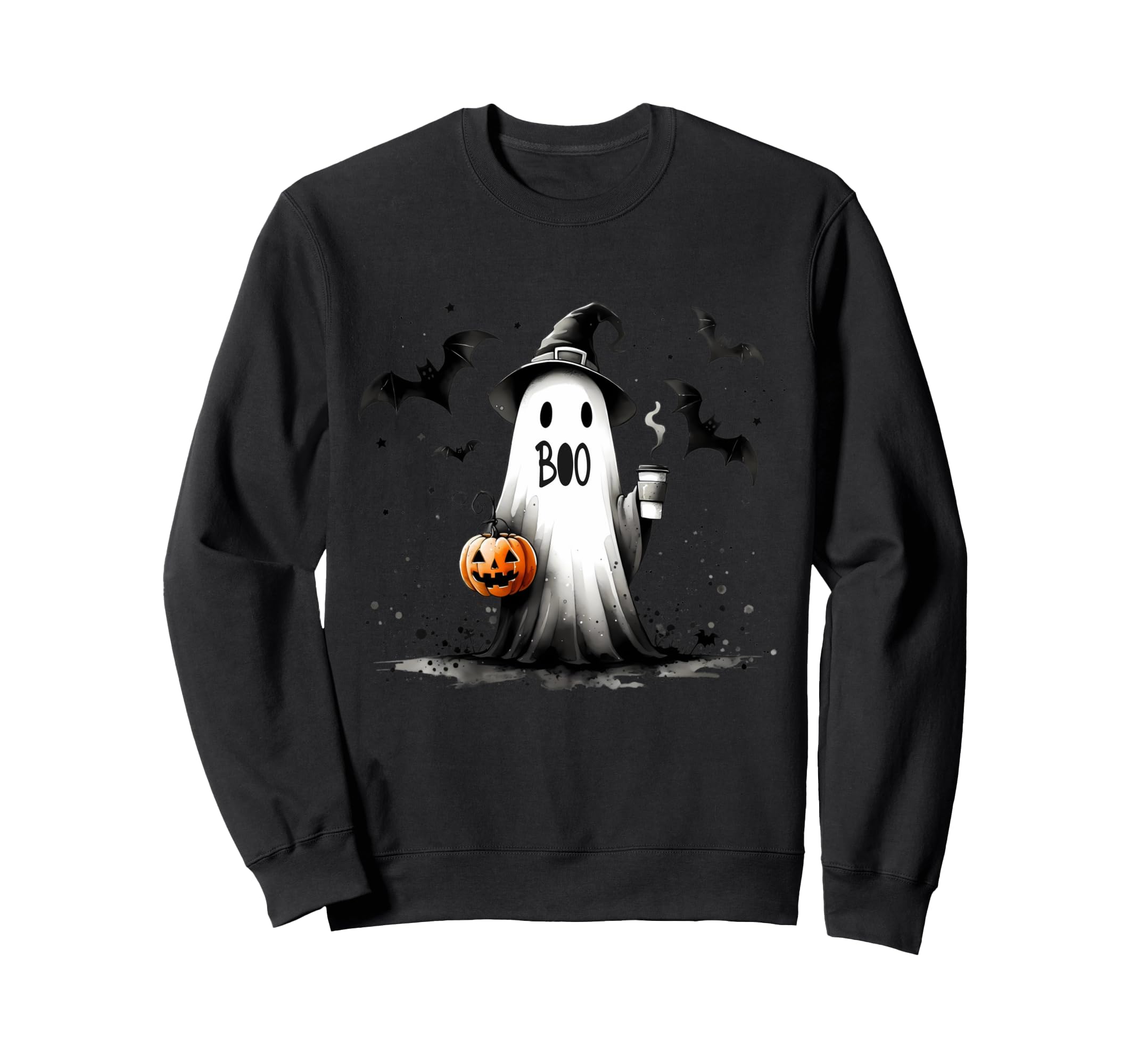 Boo Sheet Ghost Drinking Coffee Sweatshirt - Custom Art Print for Adults - T-Shirt, Sweatshirt, Hoodie