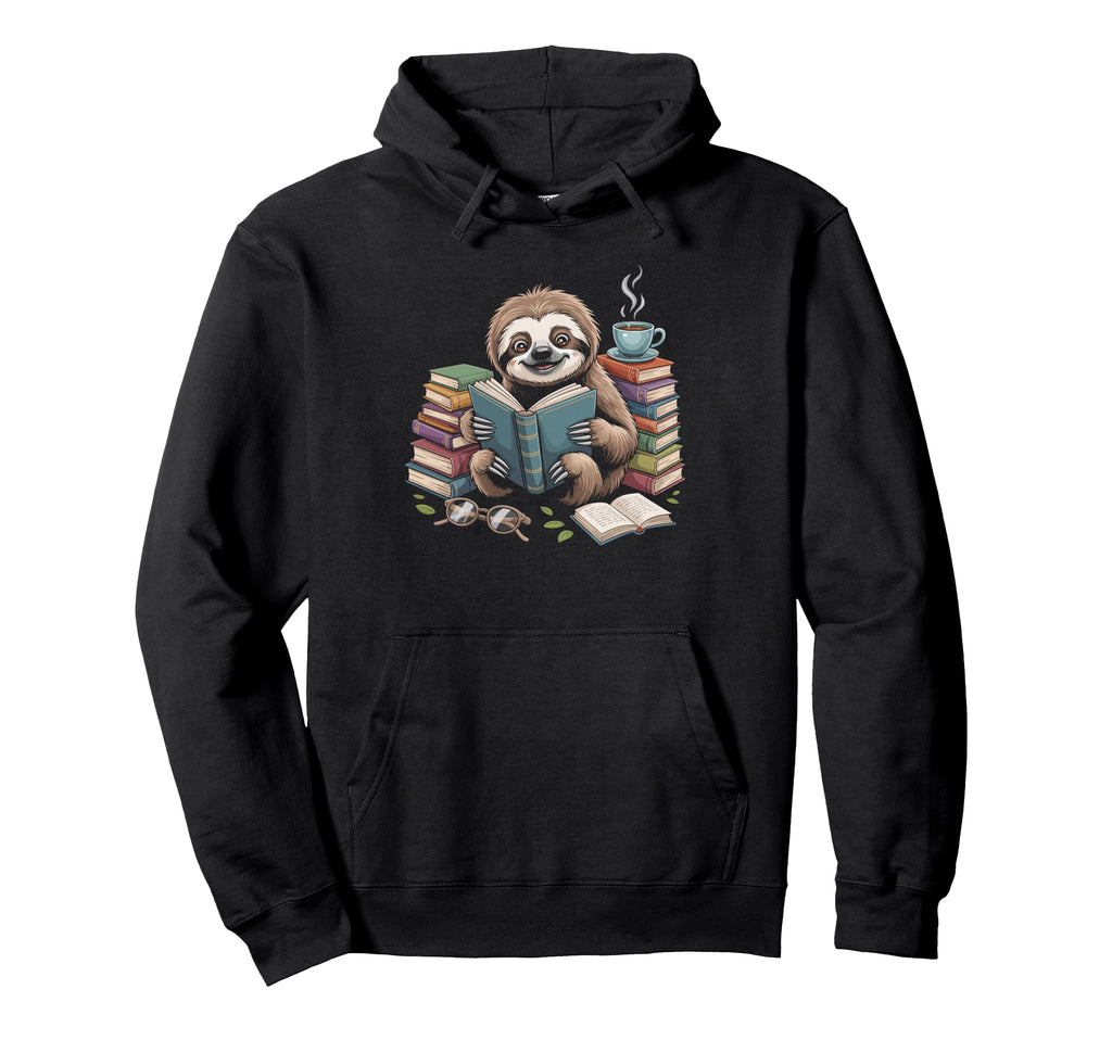 Reading Sloth Books Stars And Coffee Hoodie - Casual Everyday Wear Unisex - T-Shirt, Sweatshirt, Hoodie