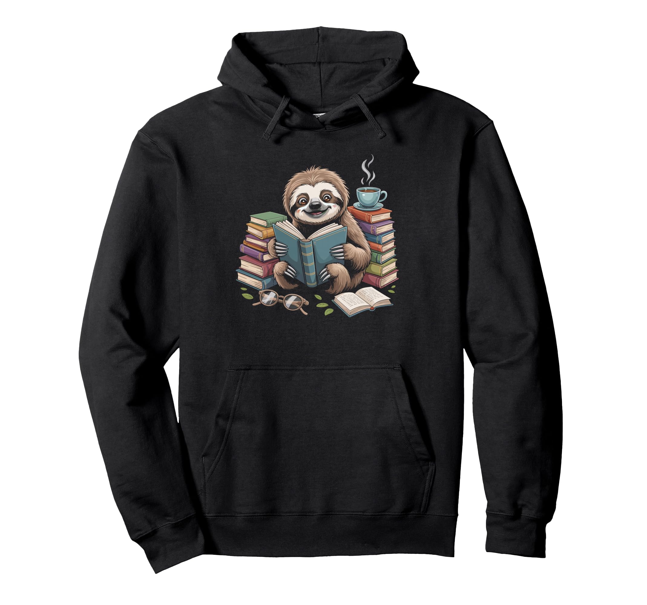 Reading Sloth Books Stars And Coffee Hoodie - Casual Everyday Wear Unisex - T-Shirt, Sweatshirt, Hoodie