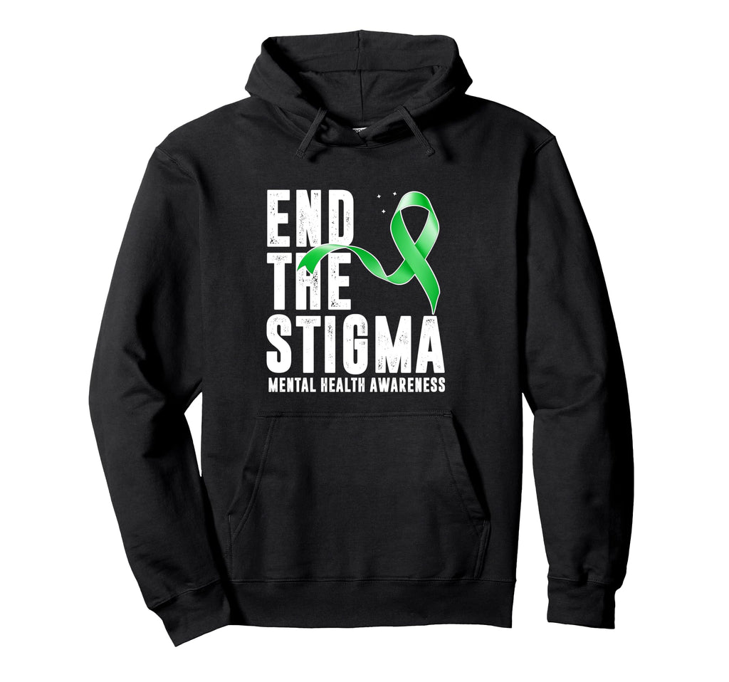 Mental Health Awareness End Stigma Ribbon Hoodie - Unique Graphic Unisex - T-Shirt, Sweatshirt, Hoodie