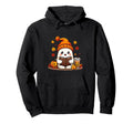 Ghost Reading Book Fall Leaves Halloween Hoodie - Minimalist Print Unisex - T-Shirt, Sweatshirt, Hoodie
