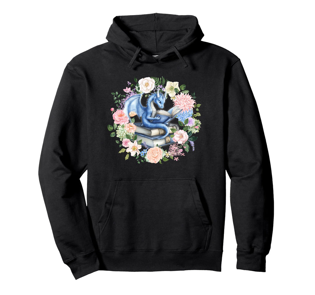 Dragon Reading Book Florals Fantasy Hoodie - Streetwear Style Men Women - T-Shirt, Sweatshirt, Hoodie