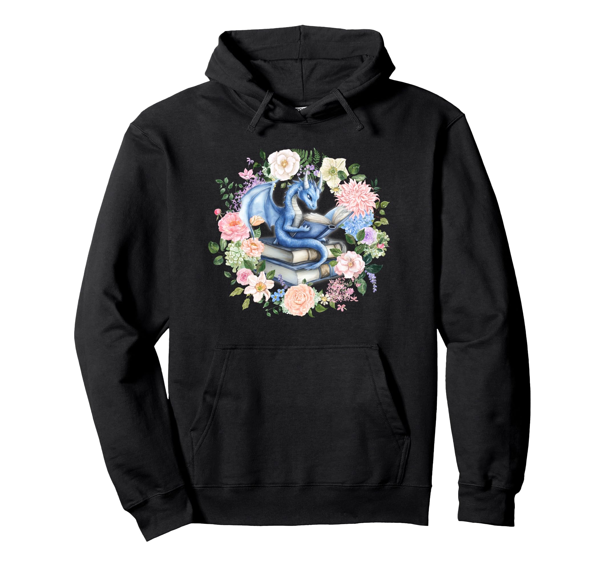 Dragon Reading Book Florals Fantasy Hoodie - Streetwear Style Men Women - T-Shirt, Sweatshirt, Hoodie