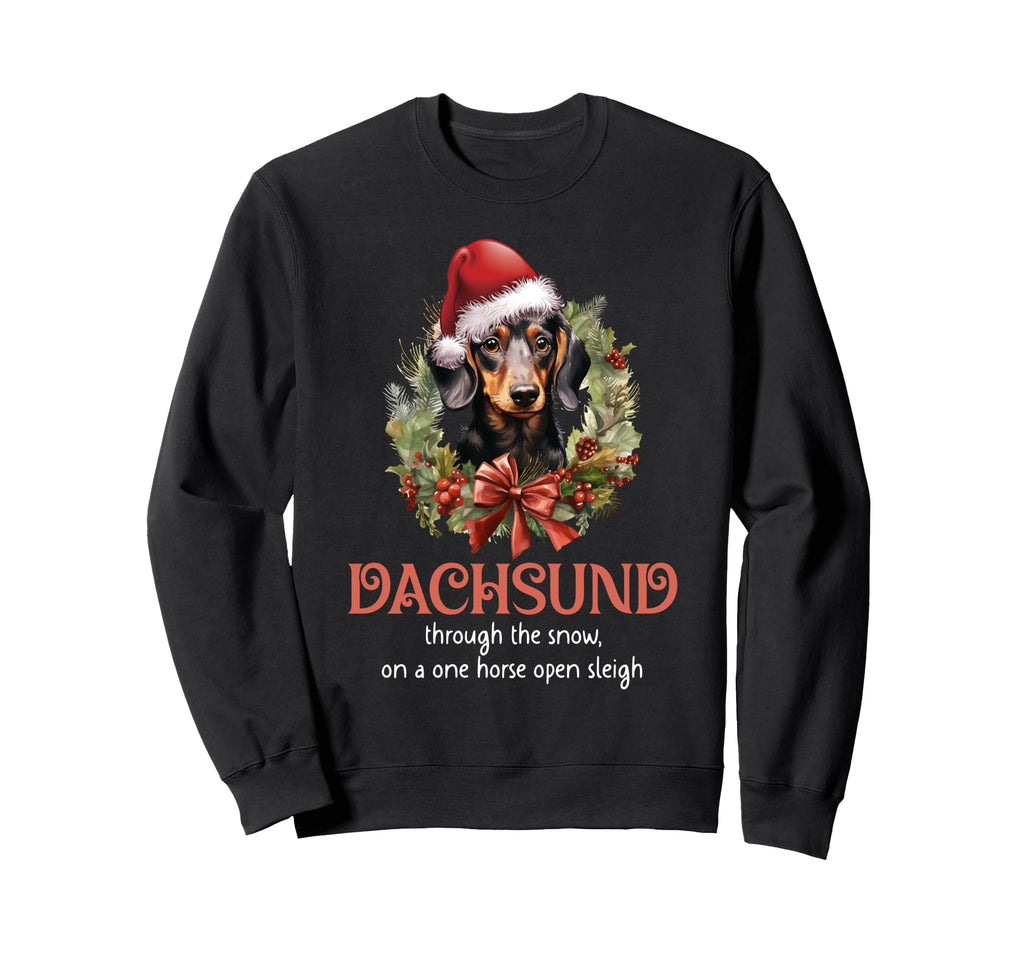 Dachshund Through Snow Wiener Dog Sweatshirt - Graphic Print for Adults - T-Shirt, Sweatshirt, Hoodie