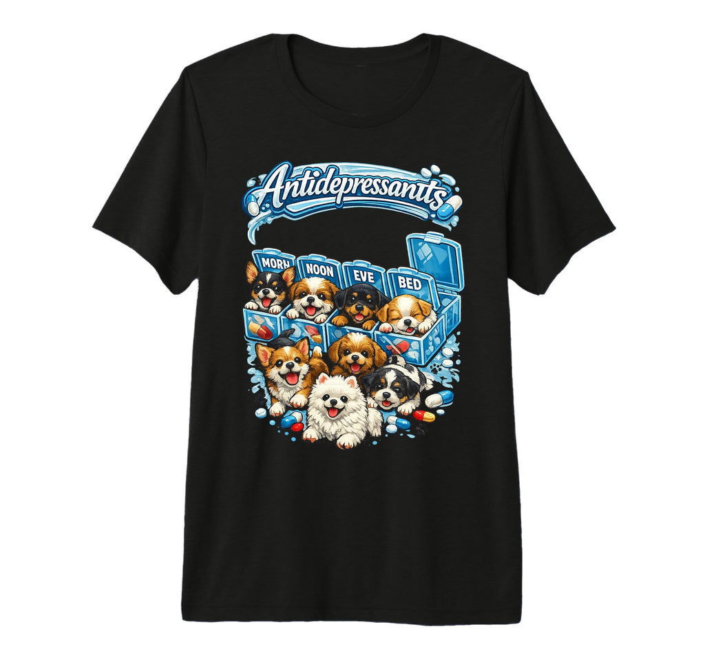 Antidepressants Puppy Pillbox T-Shirt - Casual Everyday Wear for Adults - T-Shirt, Sweatshirt, Hoodie