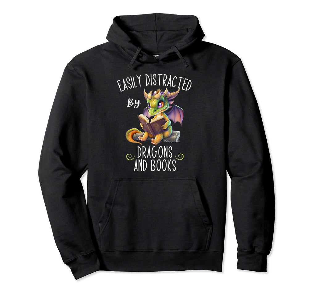 Easily Distracted Dragons And Books Hoodie - Graphic Print for Adults - T-Shirt, Sweatshirt, Hoodie