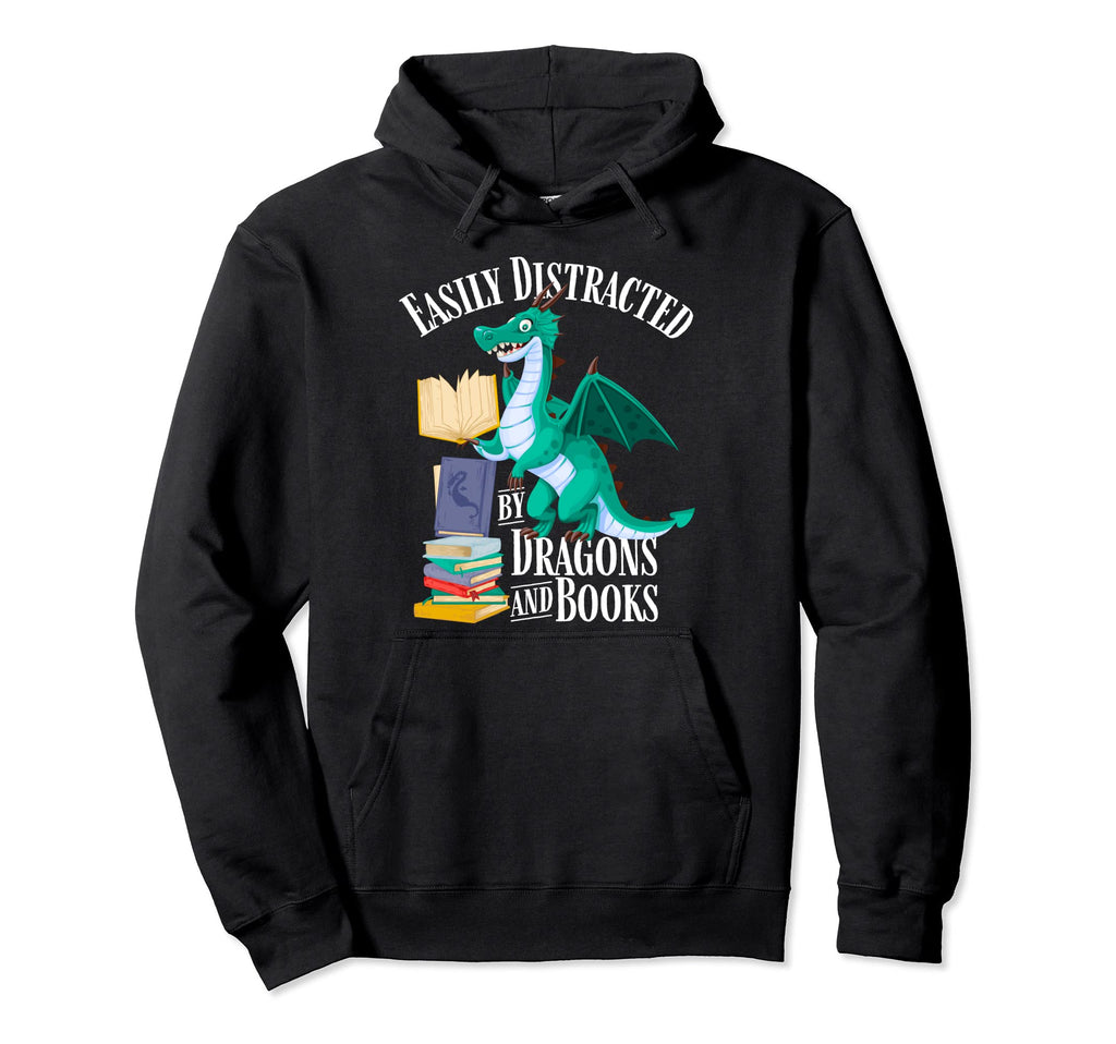 Easily Distracted Dragons And Books Hoodie - Aesthetic Graphic for Adults - T-Shirt, Sweatshirt, Hoodie