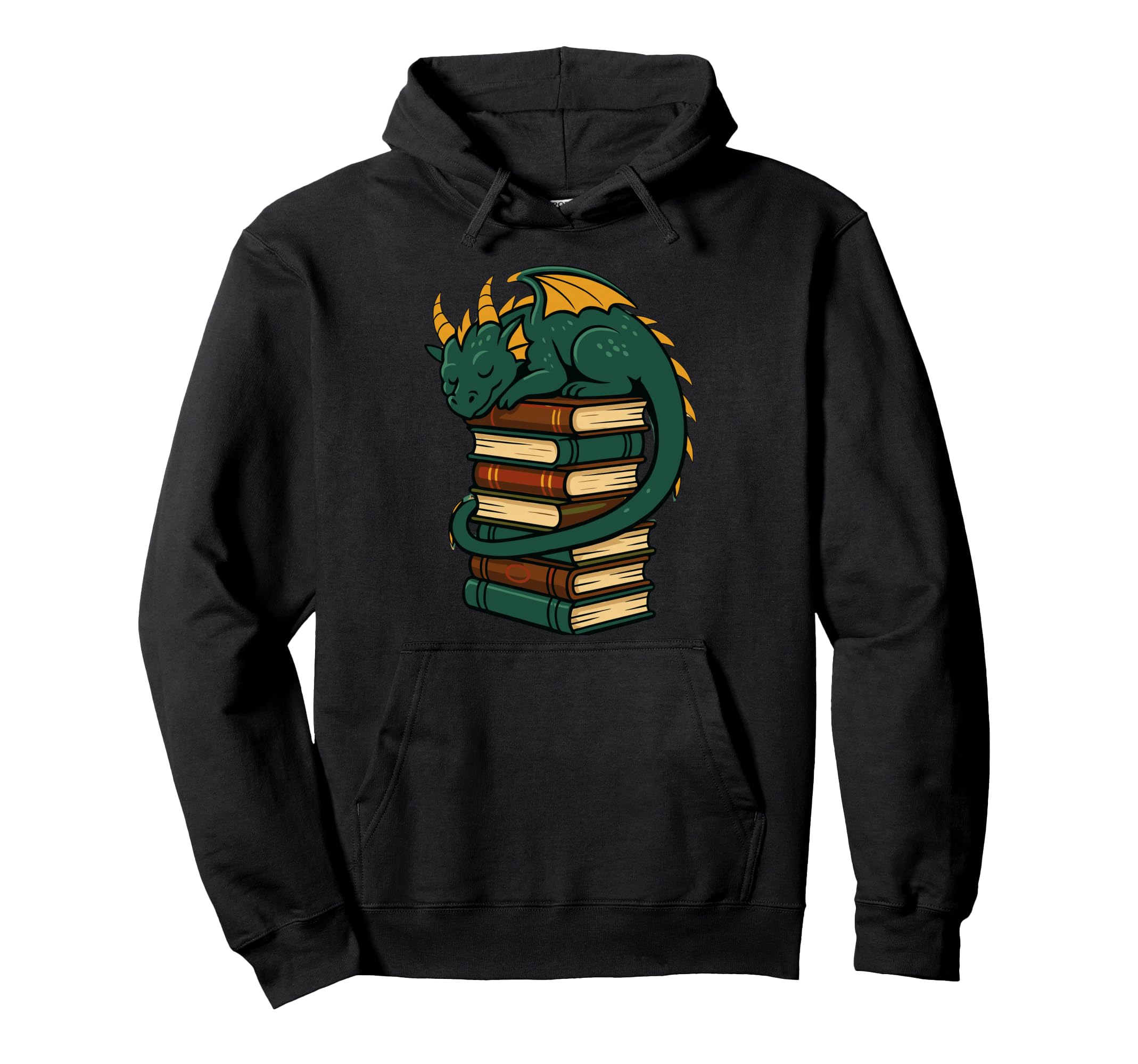 Sleeping Dragon Book Stack Fantasy Art Hoodie - Novelty Apparel for Adults - T-Shirt, Sweatshirt, Hoodie