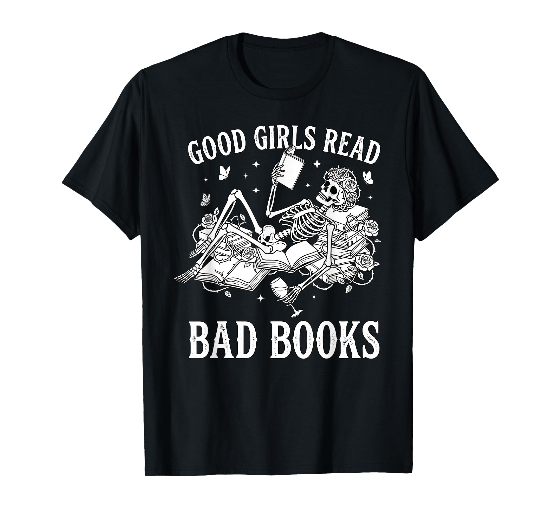 Good Read Bad Books Funny Skeleton Book T-Shirt - Custom Art Print Unisex - T-Shirt, Sweatshirt, Hoodie