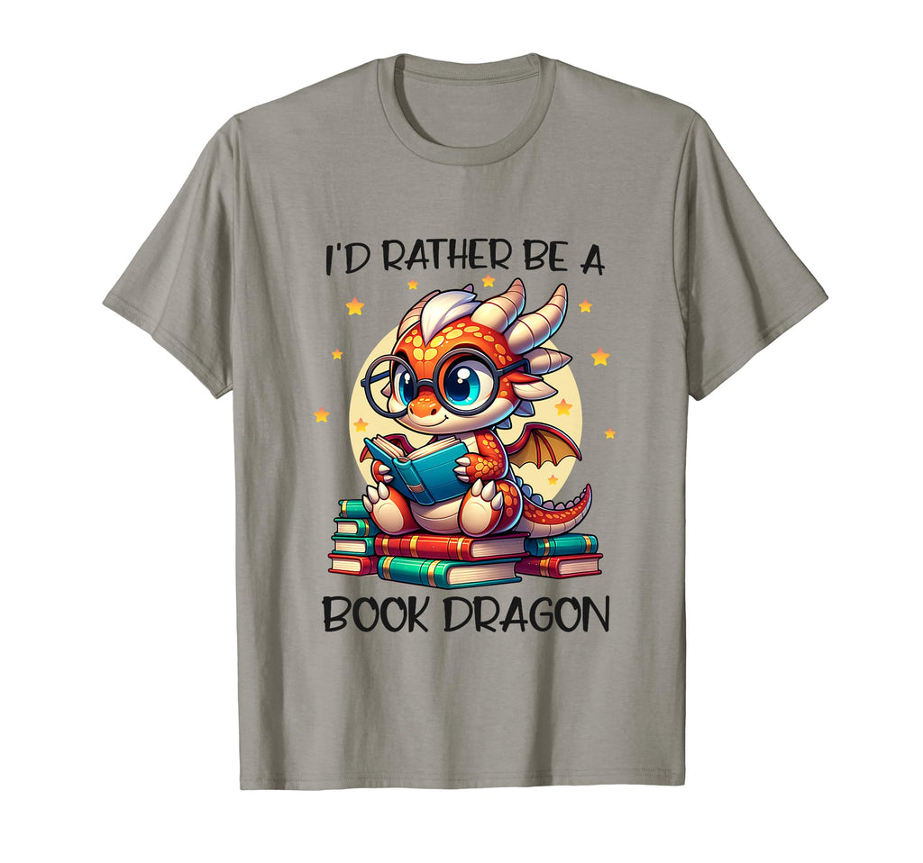 Id Rather Be Book Dragon Reading T-Shirt - Casual Everyday Wear for Adults - T-Shirt, Sweatshirt, Hoodie