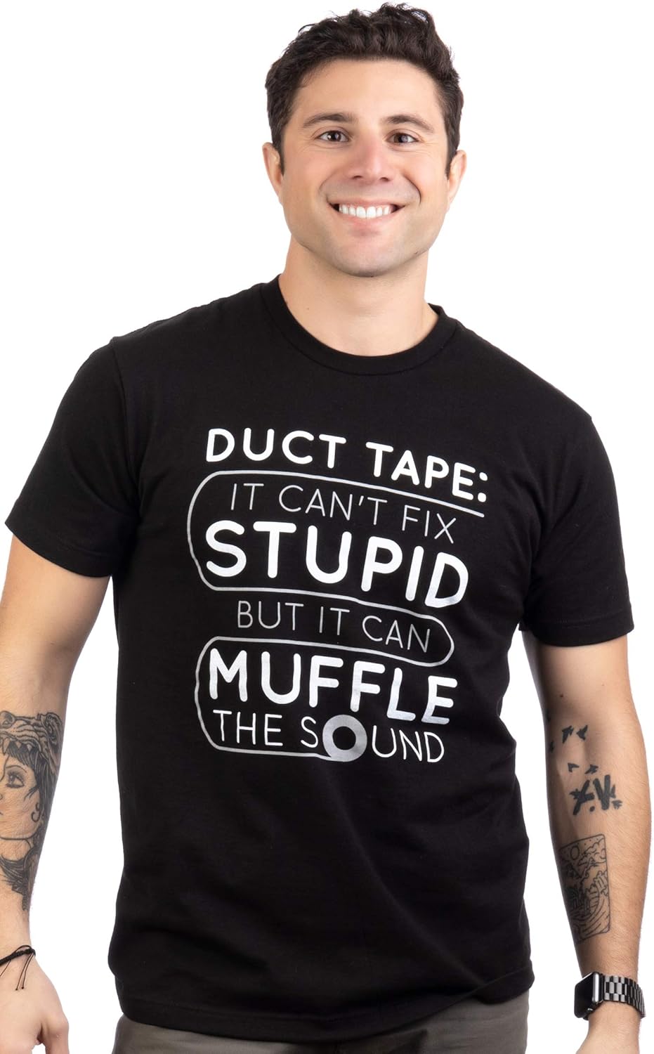 Duct Tape Can't Fix Stupid but it can Muffle The Sound | Funny Men Sarcasm Joke T-Shirt Unisex T-shirt, Sweatshirt, Hoodie, Long Sleeve Tee - T-Shirt, Sweatshirt, Hoodie