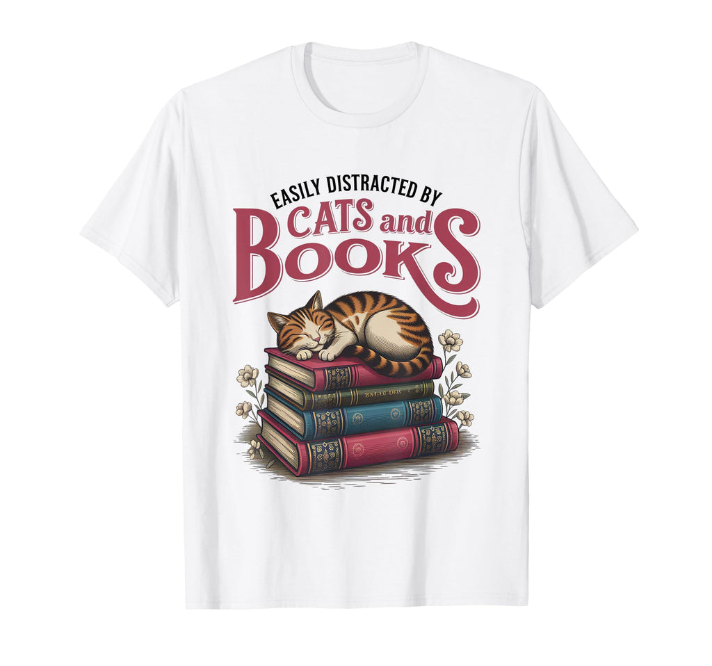 Easily Distracted Cats And Books T-Shirt - Streetwear Style Men Women - T-Shirt, Sweatshirt, Hoodie