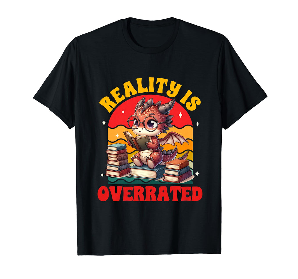 Fantasy Book Lover Reading Book Dragon T-Shirt - Unique Graphic Unisex - T-Shirt, Sweatshirt, Hoodie